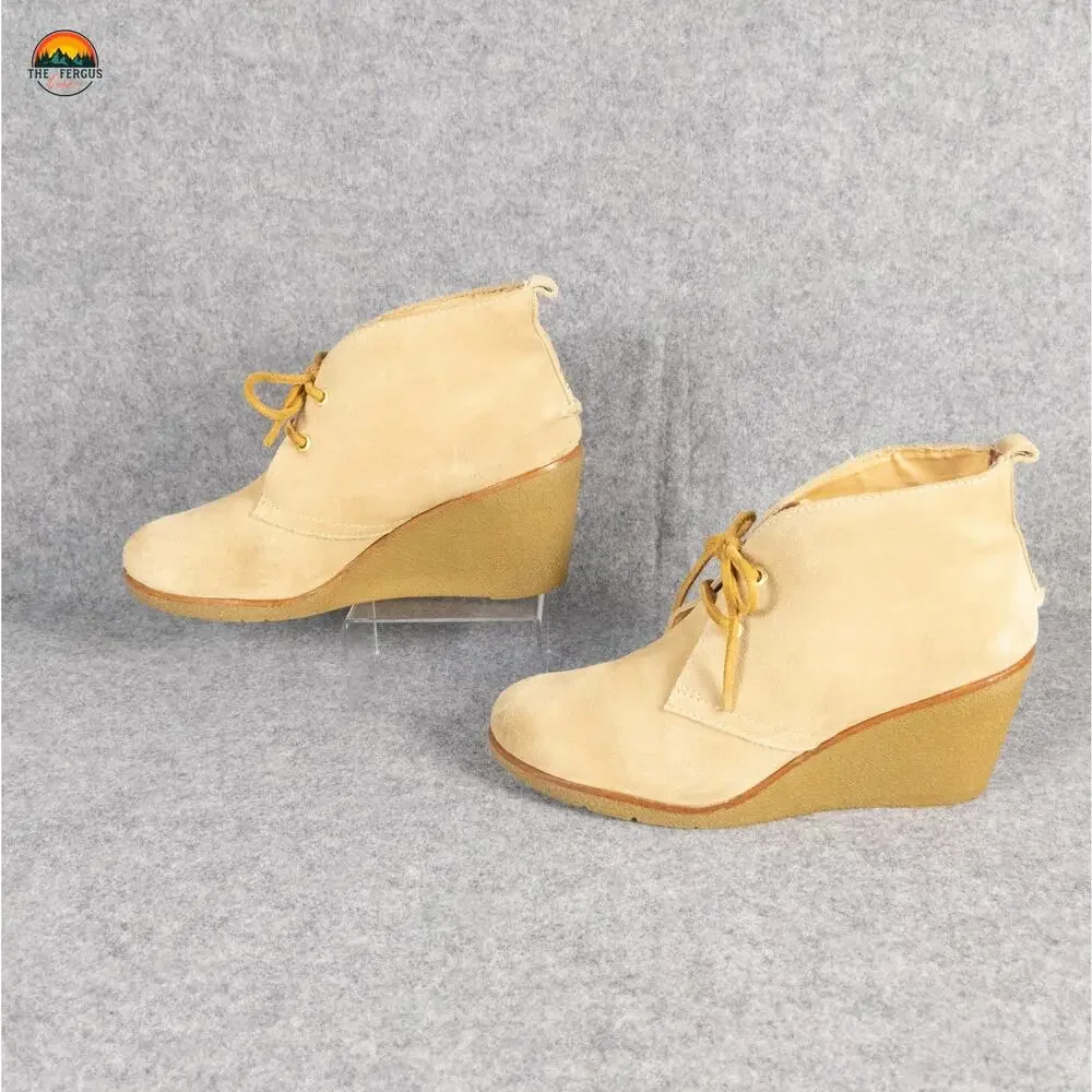 Sperry Top Sider Harlow Booties Beige Lace-Up Wedge Heel Women's Size 8.5M
